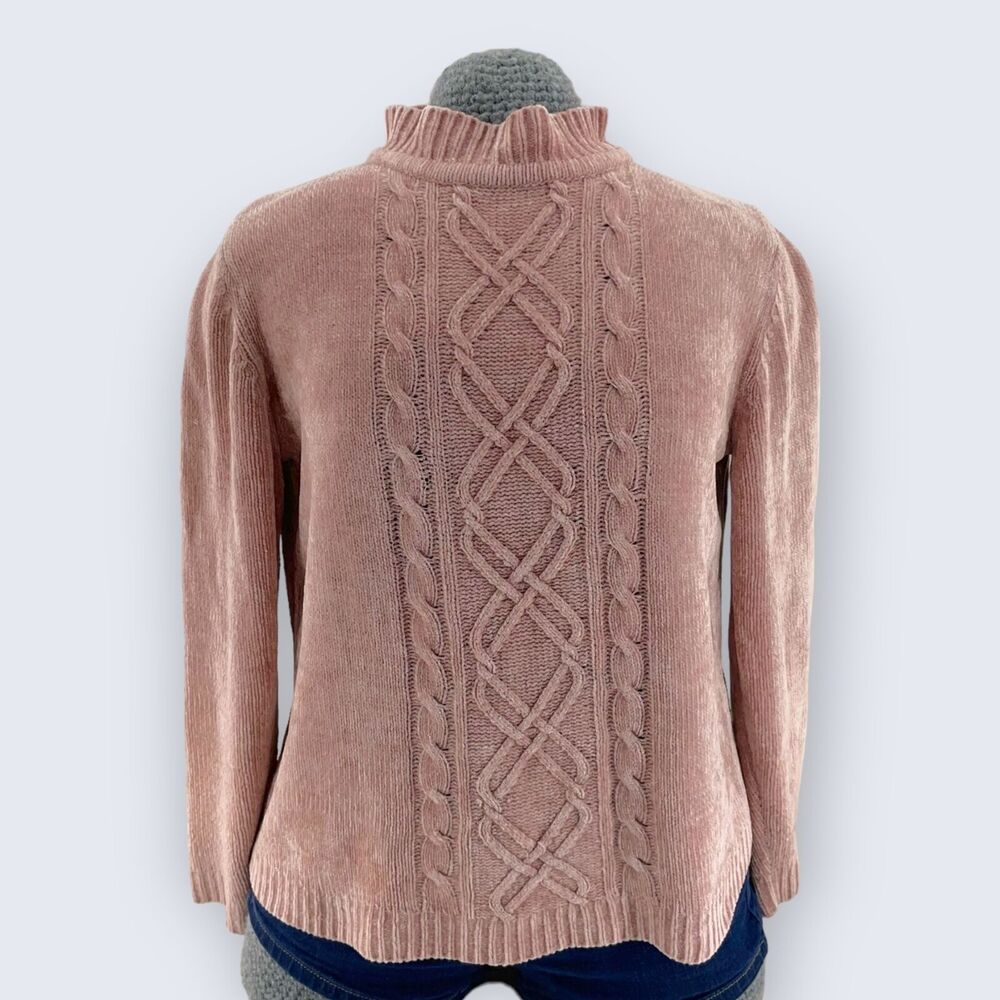 Alfred Dunner Petite Blush Pink Acrylic Chenille Cabled Mock Neck Sweater PL